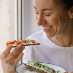 woman eating healthy food