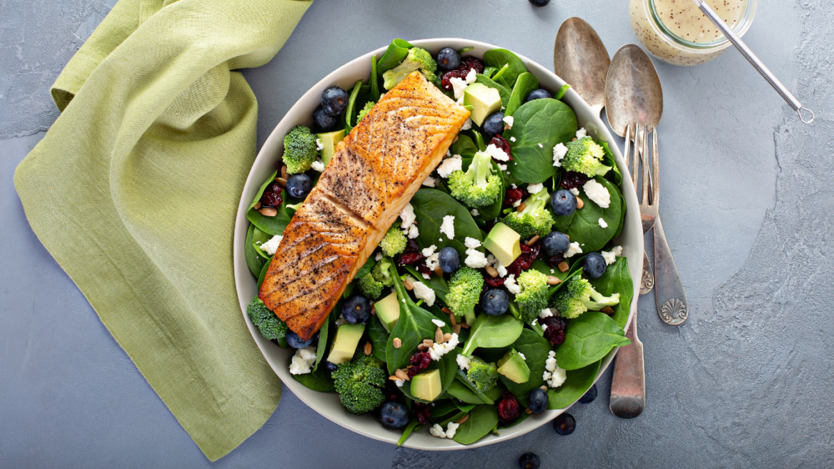 Easy-Prep Menopause Friendly Recipe by Menopause Network: Salmon and Spinach Salad