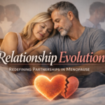 Loving midlife couple embracing on a bed, reflecting emotional connection and partnership through menopause changes.