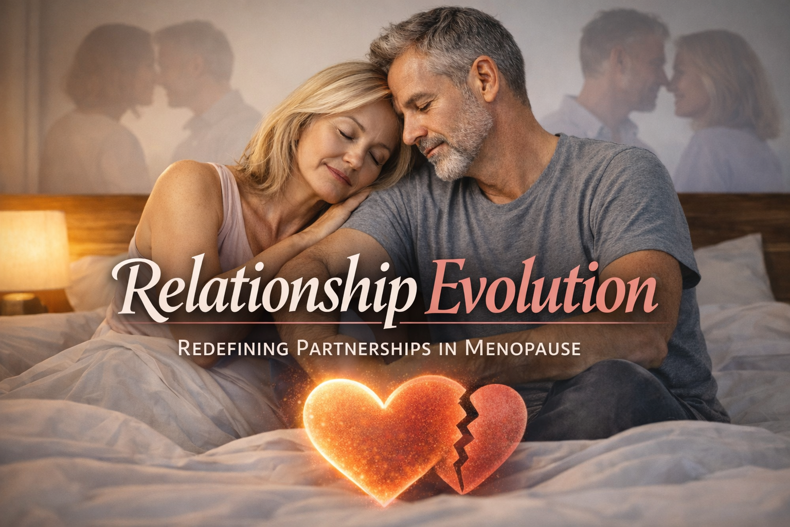 Loving midlife couple embracing on a bed, reflecting emotional connection and partnership through menopause changes.