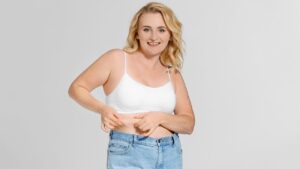 Body Positive Woman on Grey Background