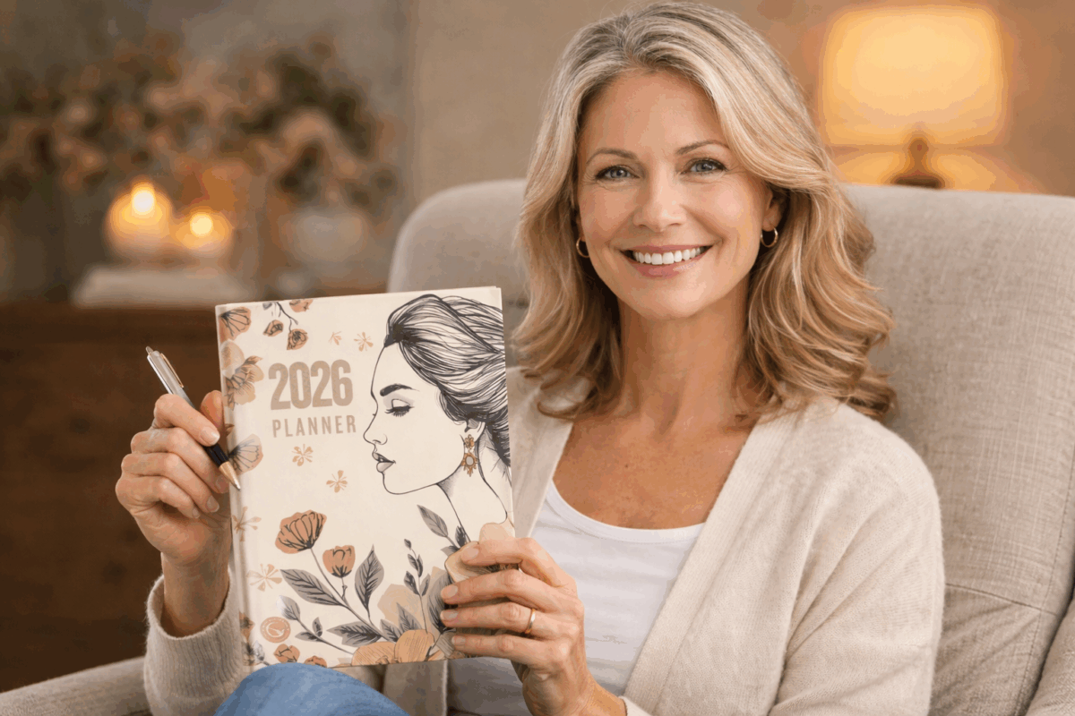 a woman holding 2026 Planner by MenopauseNetwork.org
