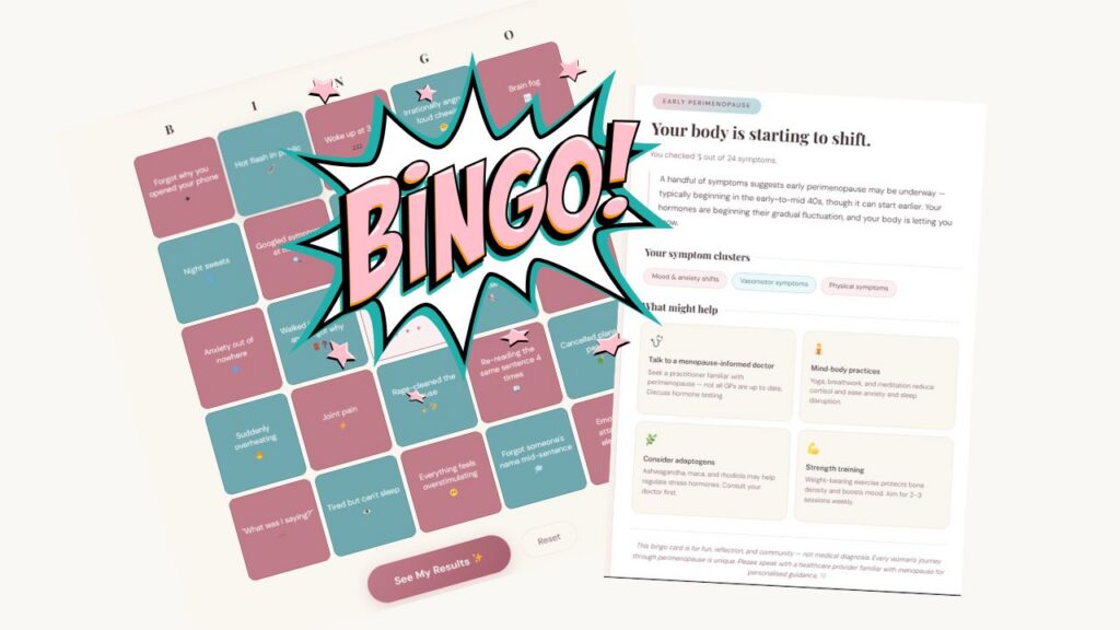 Perimenopause BINGO game